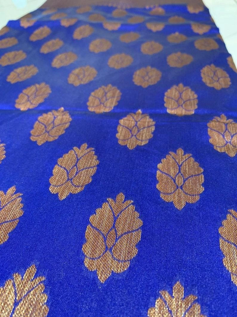 Blue Bollywood Designer Banarasi Softy Silk Saree, Indian Wedding South Indian Saree With Blouse; Falls Stitching Done Complimentary-2