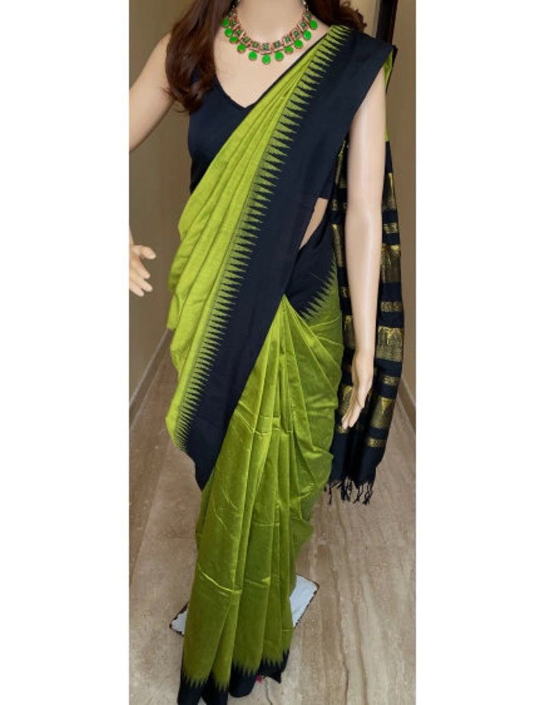 Parrot Green Weaving Saree With Beautiful Designer Black Border | Wedding Saree | Sari With Black Blouse | South Indian Saree | Sarees India-3