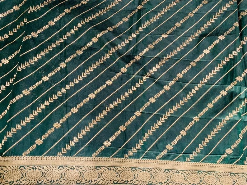 Green Banarasi Silk Saree | Indian Wedding Saree With Blouse | Green Blouse | Sarees India | Gift For Her Sari | Bollywood Designer Saree-2