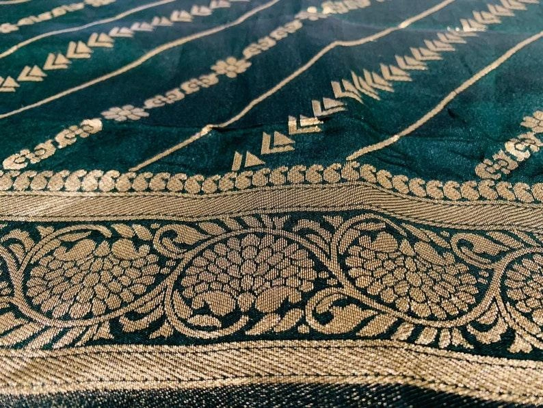 Green Banarasi Silk Saree | Indian Wedding Saree With Blouse | Green Blouse | Sarees India | Gift For Her Sari | Bollywood Designer Saree-3