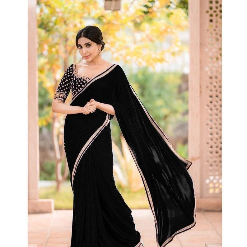 Black Silk Embroidery Wedding Saree | Designer Silk Saree | Handloom Sarees India | Gifts For Her | Saree For Woman | Black Saree Blouse| Sari-1