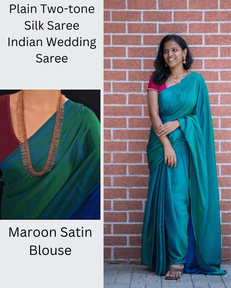 Peacock Green Malai Silk Saree: Two-Tone Reversible Soft Silk Saree For Indian Weddings, Bridesmaids, And Special Occasions-1