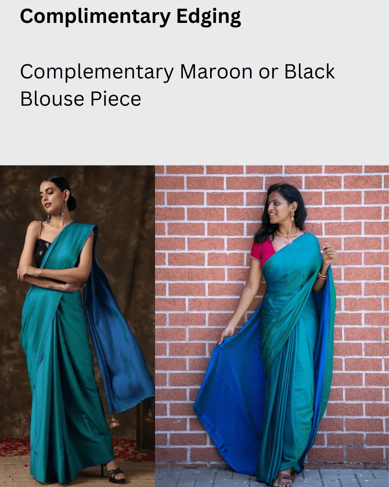 Peacock Green Malai Silk Saree: Two-Tone Reversible Soft Silk Saree For Indian Weddings, Bridesmaids, And Special Occasions-2