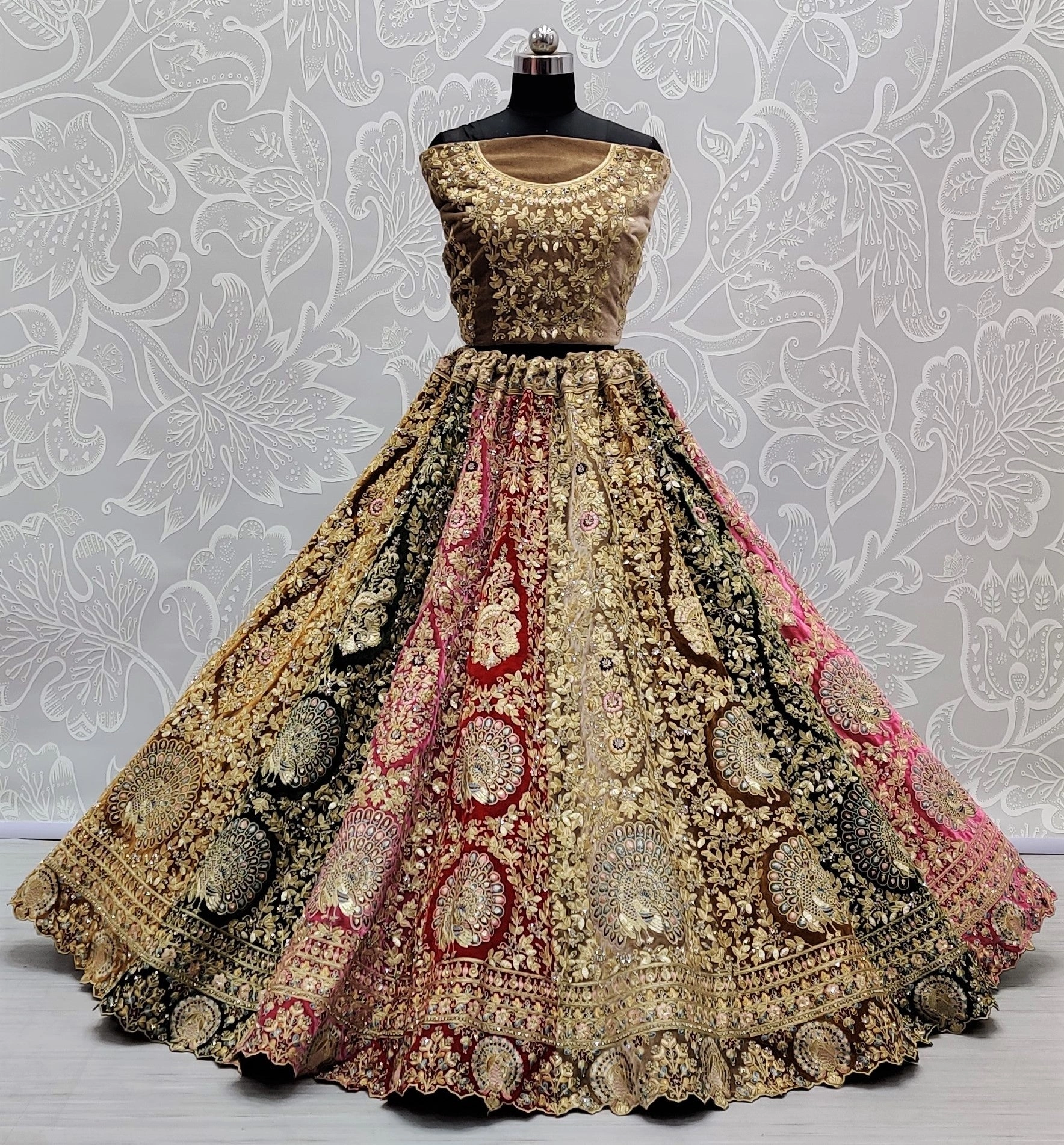 Bespoke Multi-Color Peacock Bridal Lehenga Choli With Elegant Embroidery, Ideal For Indian Wedding Celebrations India-2