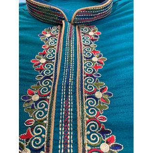 Men'S Blue Cotton Kurta Pajama - Embroidered Zari Floral Pattern, Ethnic Wear For Special Occasionsindia - Custom Sizes