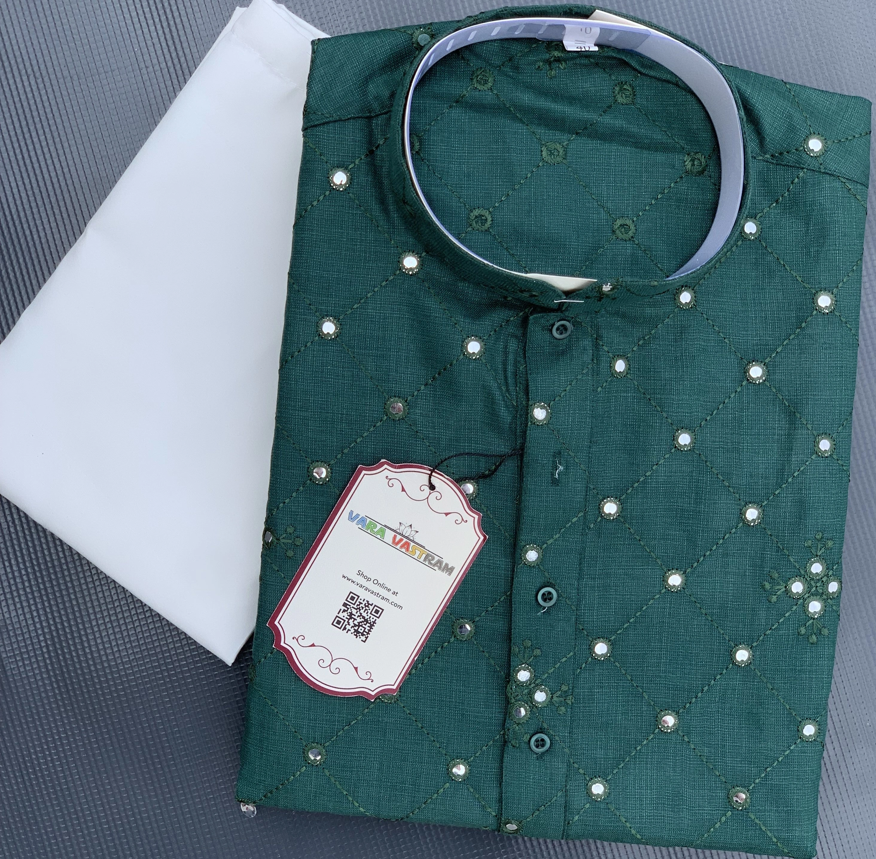 Premium Dark Green Soft Silk Mens Kurta Pajama Set-38-1