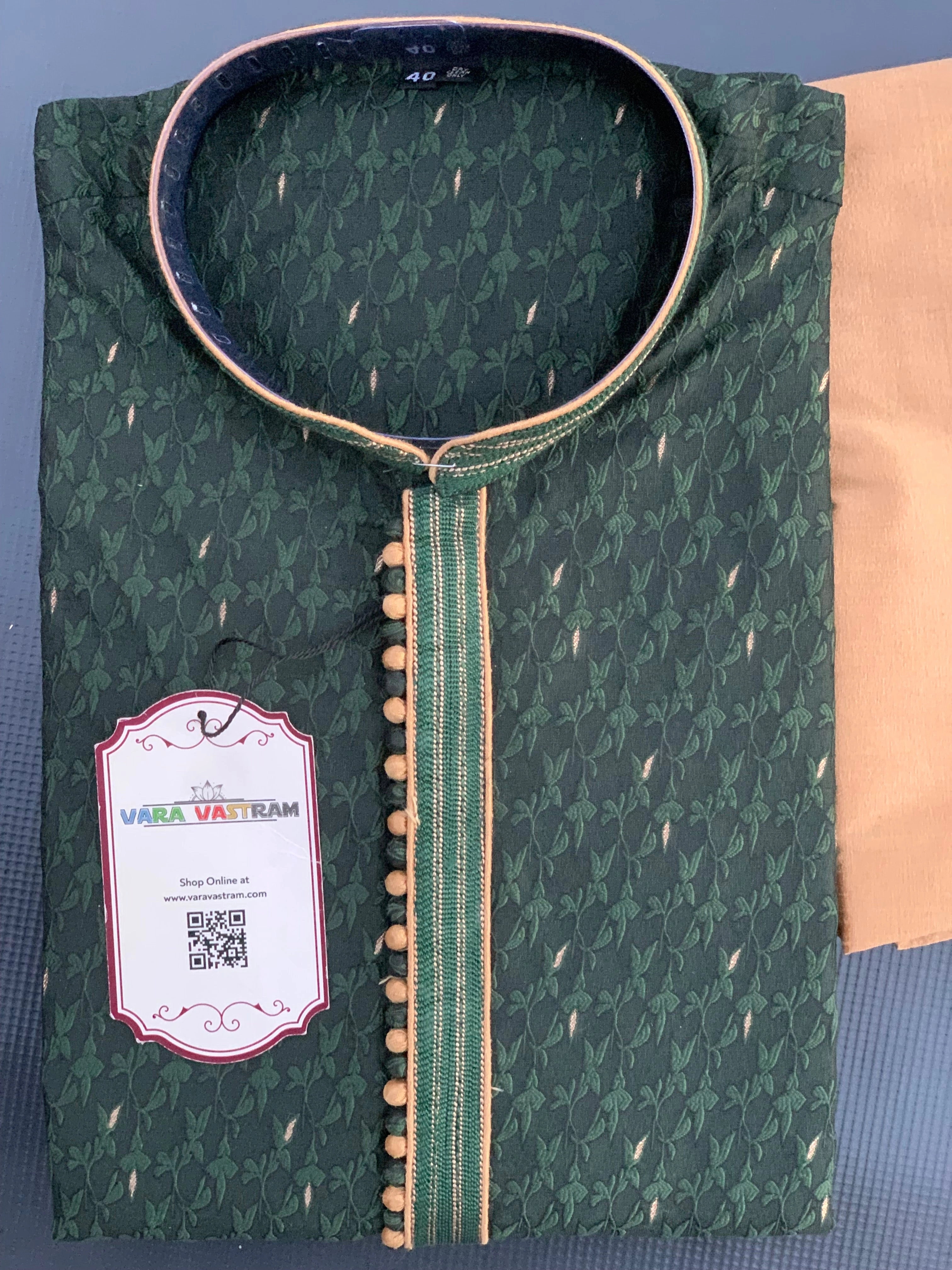 Green Premium Cotton Men Kurta Pajama Self Design Material With Small Zari Weave Butti | Mens Ethnic Wear | Fancy Buttons Kurta, Gift In India-38-2