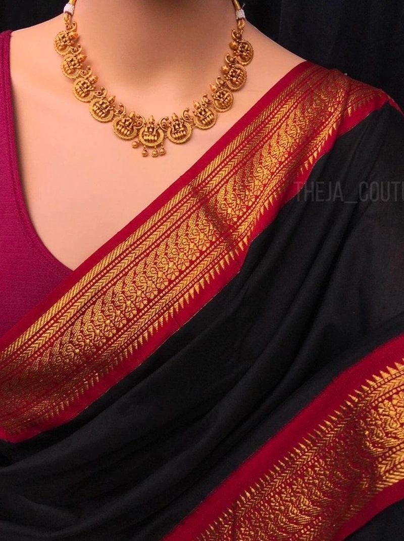 Black Silk Saree | South Indian Saree | Traditional Saree | Handloom Saree | Gift For Her | Saree With Stitched Blouse | Sarees India | Sari-BTG-011