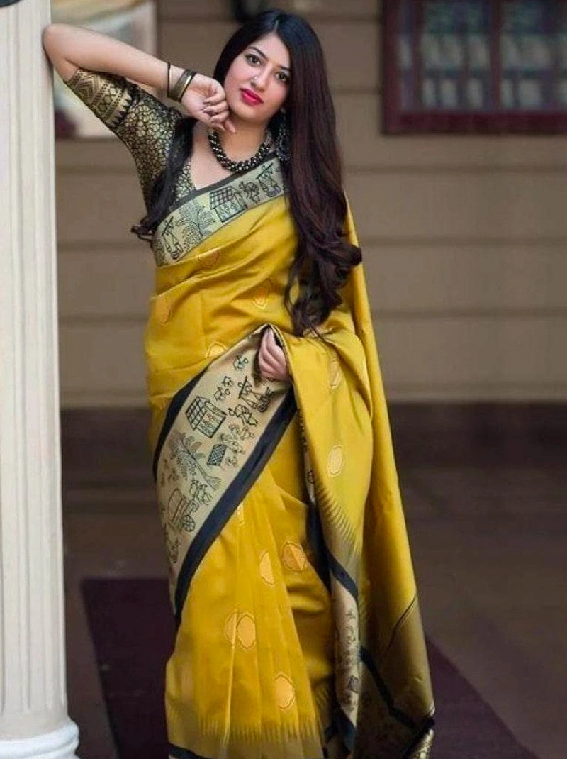 Mustard Banarasi Silk Indian Wedding Saree With Blouse | Indian Ethnic Wear Saree | Fall Stitching Complimentary | Sabyasachi Saree | Sari-BTG-020