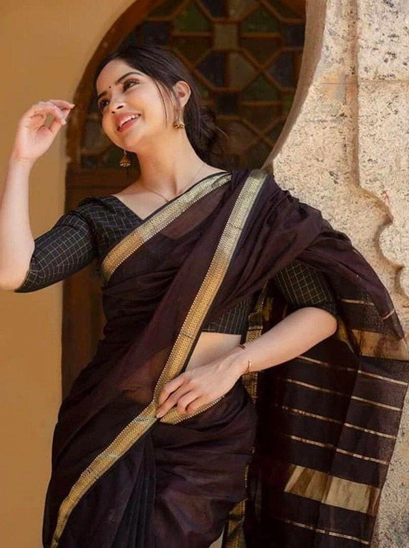 Brown Banarasi Silk Saree | Indian Wedding Saree With Stitched Blouse In India | Designer Party Wear Saree | Kanjeevaram Saree Sari-BTG-021