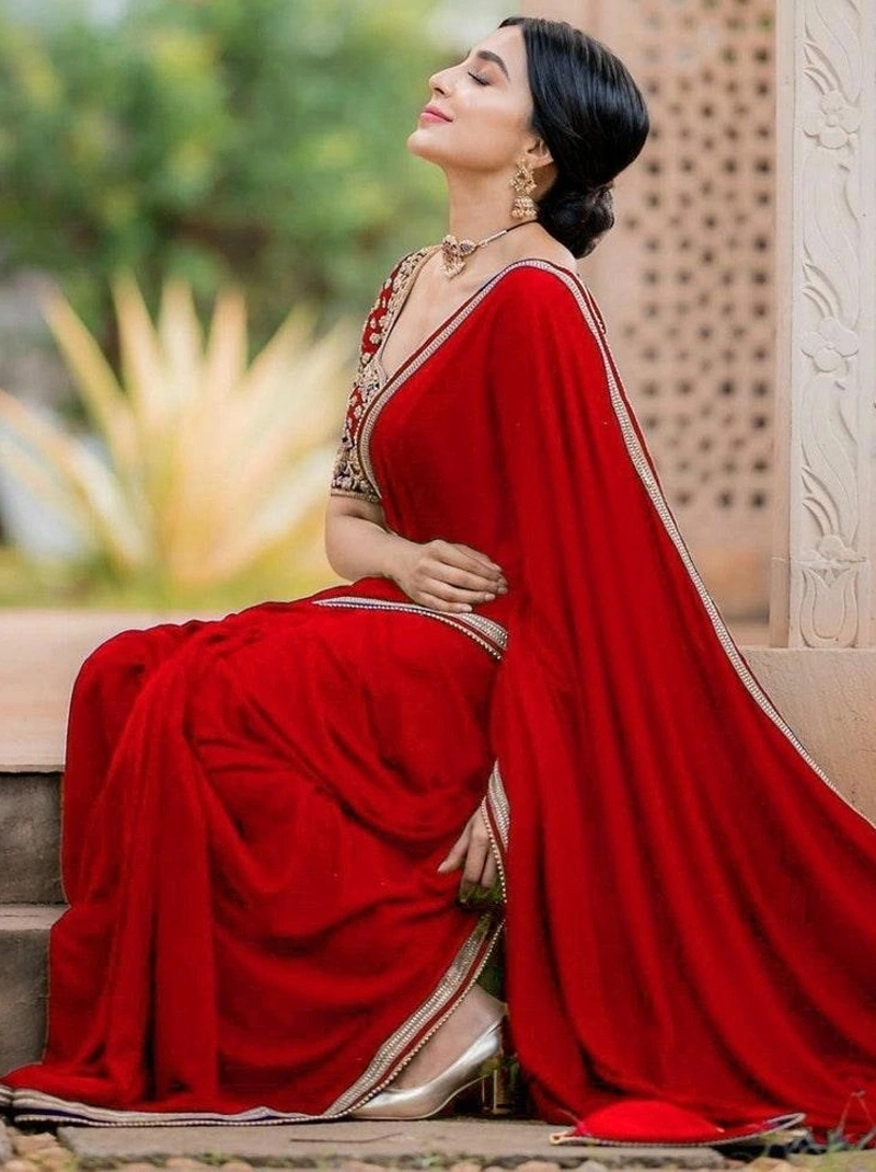 Red Silk Saree | Bridesmaid Saree | Indian Wedding Saree | Bollywood Saree-BTG-030