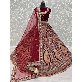 Rani Pink Rajwadi Oval Embroidered Bridal Lehenga Choli - Premium Velvet, Heavy Detail - Wedding & Special Occasion Outfit, Ghaghra Choli