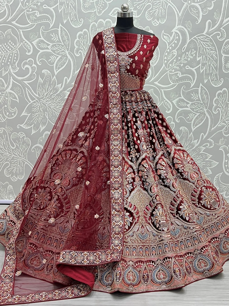 Sabyasachi Inspired Red Bridal Lehenga Choli With Soft Net Dupatta | Indian Wedding Dress | Ghaghra Choli | Lehenga For Women | Lehengas India-BTG-107