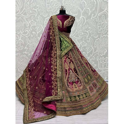 Sabyasachi Inspired Red Bridal Lehenga Choli, Luxury Velvet Threadwork Dress, Fancy Ethnic Wedding Wear, Peacock Lehenga Choli India