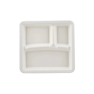 100% Natural Disposable Biodegradable 3 Compartment 10 Inch Square Tray