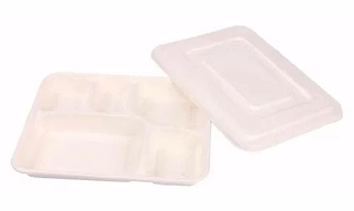 5 Compartment meal bagasse tray with lid