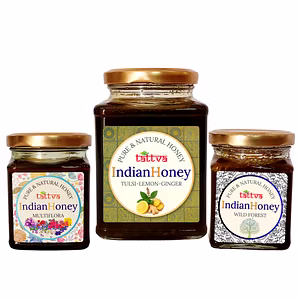 IndianHoney Ayurvedic & StressRelief natural tulsi Honey, Wild Forest Honey, & Himalayan Multiflora Triple Combo Pack (500gm + 2x230gm) natural tulsi Honey Lemon Ginger Infused Honey Wild Forest forest Himalayan Multiflora Details