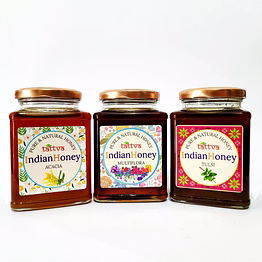 indianhoney himalayan multiflora, tulsi, & rajasthan acacia honey triple combo pack (500*3) himalayan multiflora tulsi rajasthan acacia honey collection (pack of 3)500*3 gm details