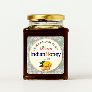 IndianHoney Ginger Honey | Pure & Natural | Unprocessed, Unfiltered, No Added Sugar | Rich in Minerals & Antioxidants | Ethically Sourced Raw Honey | 500g Glass Jar