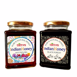 indianhoney himalayan multiflora & black forest honey combo (pack of 2) | pure & natural | 1kg (500g each) | unprocessed & unfiltered natural sweetener