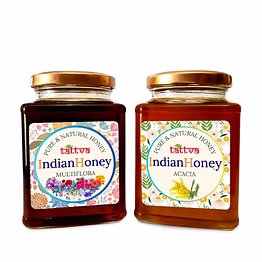 indianhoney himalayan multiflora & rajasthan acacia honey combo (pack of 2) | pure & natural | 1kg (500g each) | unprocessed & unfiltered natural sweetener