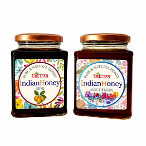IndianHoney Himalayan Multiflora & Sidr Honey Combo (Pack of 2) | Pure & Natural | 1kg (500g Each) | Unprocessed & Unfiltered Natural Sweetener