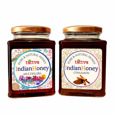 indianhoney himalayan multiflora & cinnamon honey combo (pack of 2) | pure & natural | 1kg (500g each) | unprocessed & unfiltered natural sweetener
