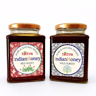 indianhoney wild forest & red honey combo (pack of 2) | pure & natural | 1kg (500g each) | unprocessed & unfiltered natural sweetener