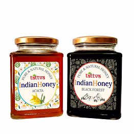 indianhoney black forest & rajasthan acacia honey combo (pack of 2) | pure & natural | 1kg (500g each) | unprocessed & unfiltered natural sweetener