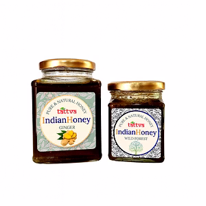 IndianHoney Black Forest (Honeydew) Honey & Warming & Anti-Inflammatory Ginger Infused Honey Combo Pack (500gm & 230gm) - Black Forest & Tulsi Lemon Ginger Details