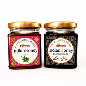 IndianHoney Black Forest (Honeydew) Honey & Ayurvedic & Stress-Relief natural tulsi Honey Combo Pack (230gm & 230gm) - Black Forest & Tulsi Details