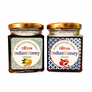 IndianHoney Buttery & Cognitive-Boosting Litchi Honey & Warming & Anti-Inflammatory Ginger Infused Honey Combo Pack (230gm & 230gm) - Litchi & Ginger Details