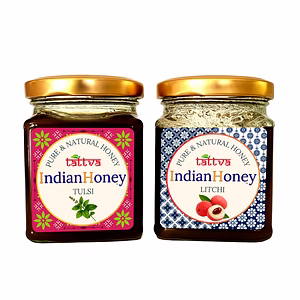 IndianHoney Buttery & Cognitive-Boosting Litchi Honey & Ayurvedic & Stress-Relief natural tulsi Honey Combo Pack (230gm & 230gm) - Litchi & Tulsi Details