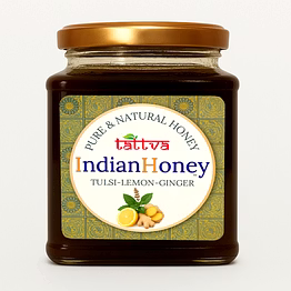 indianhoneytulsi lemon ginger honey | pure & natural infused honey | premium quality raw honey with real cinnamon | natural sweetener |500g glass jar
