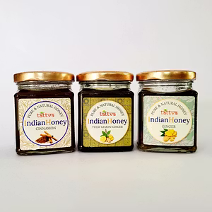 IndianHoney Cinnemon, Ayurvedic & StressRelief natural tulsi Honey, & Ginger Honey collection (pack of 3)500*3 GM Triple Combo Pack (500*3) Cinnemon natural tulsi Honey Lemon Ginger Infused Honey Ginger Honey collection (pack of 3)500*3 GM Details