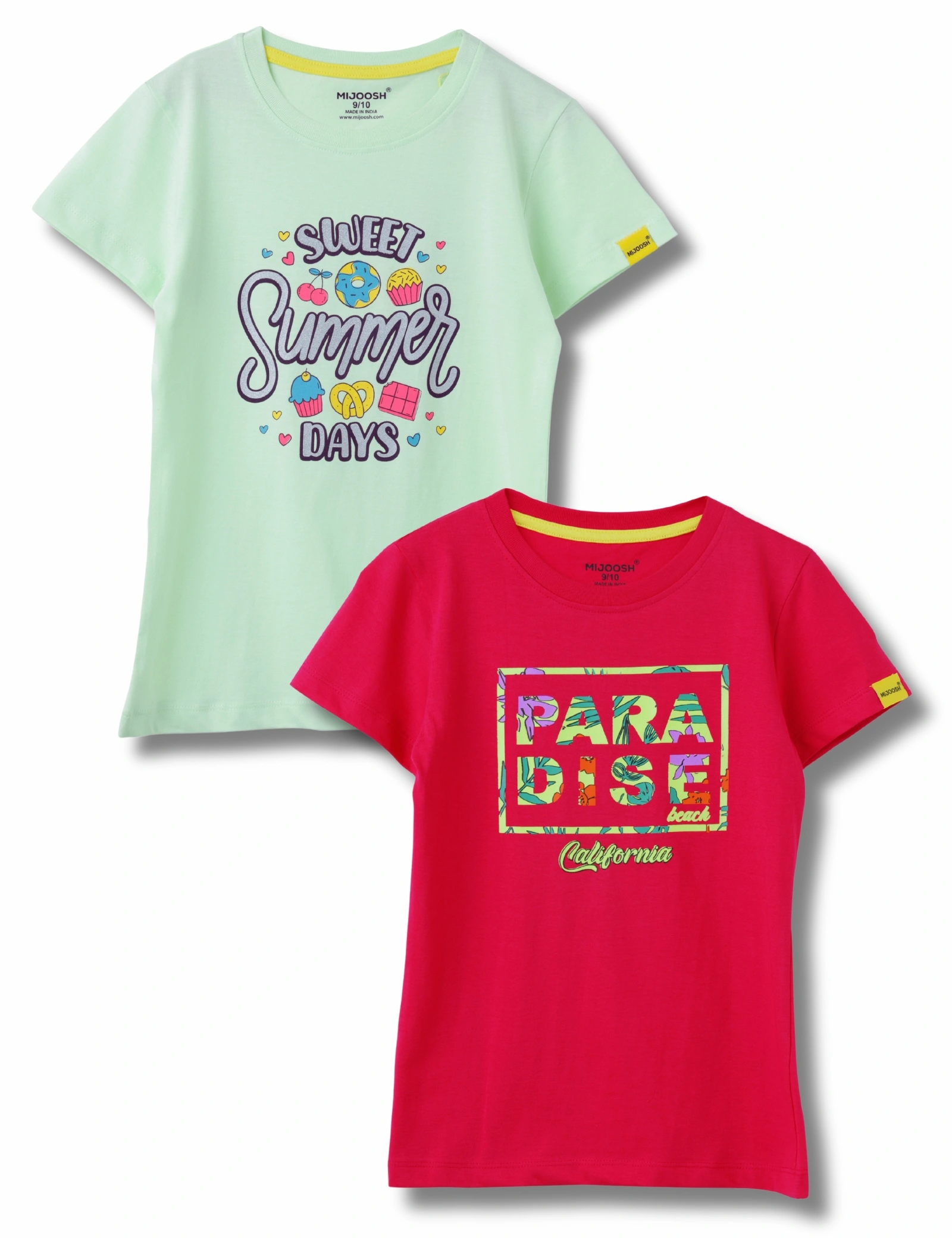 Girls T-Shirt Patina Green / Bright Rose Pink, Soft Cotton, Ages 7-14 (2pcs pack)-12657349