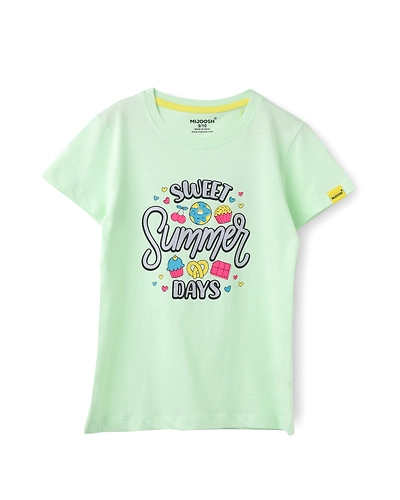 Girls T-Shirt Patina Green / Bright Rose Pink, Soft Cotton, Ages 7-14 (2pcs pack)-7/8-1