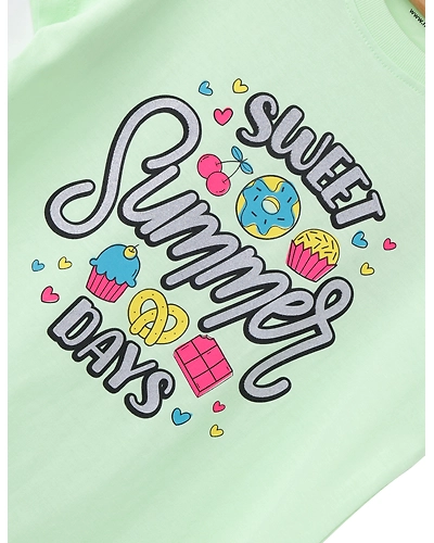 Girls T-Shirt Patina Green / Bright Rose Pink, Soft Cotton, Ages 7-14 (2pcs pack)-7/8-2