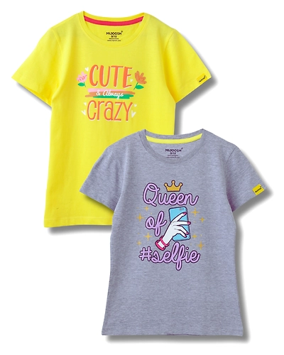 Girls T-Shirt Blazing Yellow / Grey Heather Mélange, Soft Cotton, Ages 7-14 (2pcs pack)-12657357