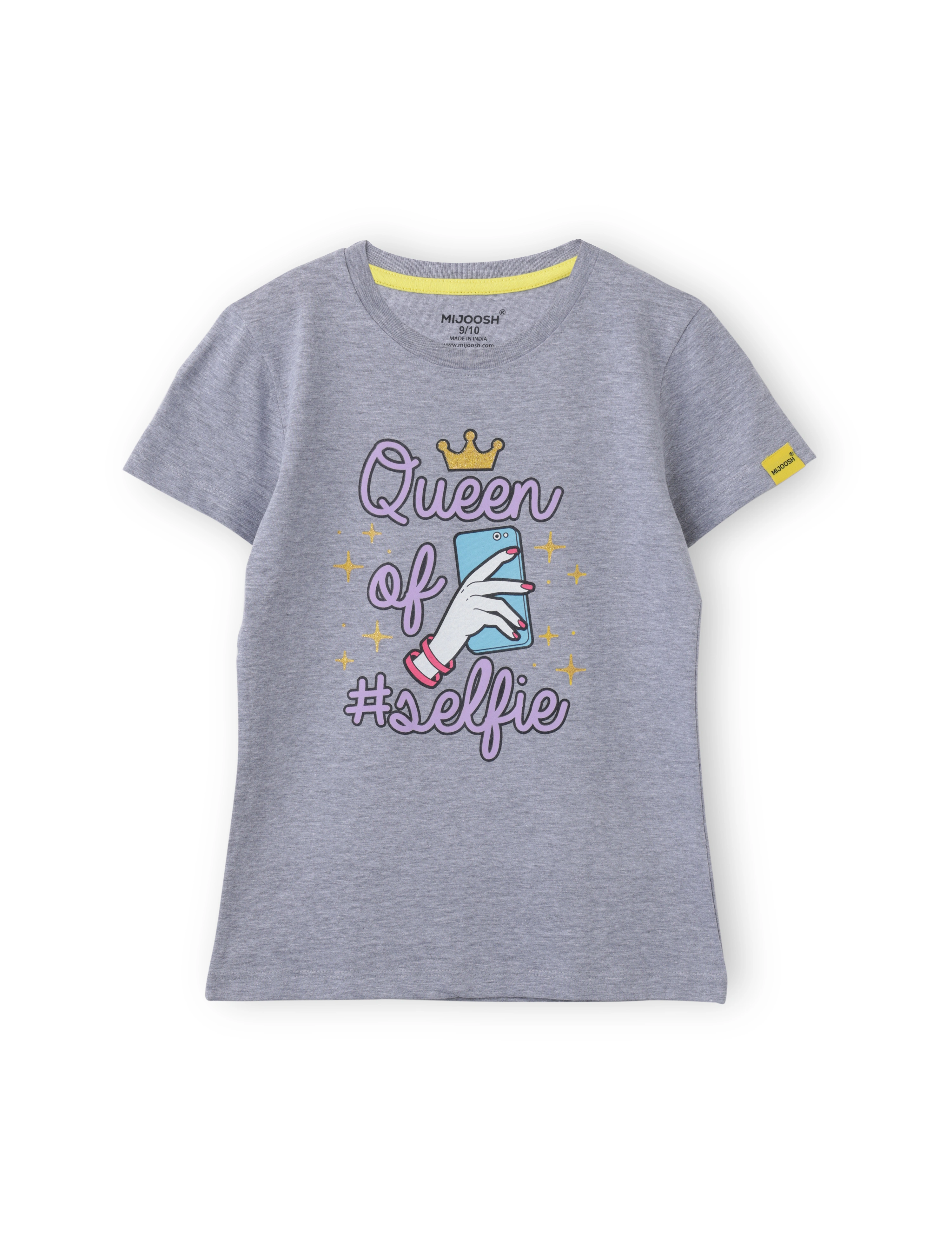 Girls T-Shirt Blazing Yellow / Grey Heather Mélange, Soft Cotton, Ages 7-14 (2pcs pack)-7/8-3