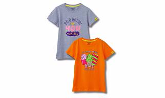 Girls T-Shirt Grey Heather Mélange / Vibrant Orange, Soft Cotton, Ages 7-14 (2pcs pack)