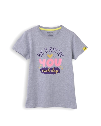 Girls T-Shirt Grey Heather Mélange / Vibrant Orange, Soft Cotton, Ages 7-14 (2pcs pack)-7/8-1