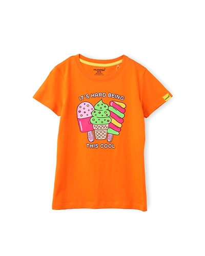 Girls T-Shirt Grey Heather Mélange / Vibrant Orange, Soft Cotton, Ages 7-14 (2pcs pack)-7/8-2