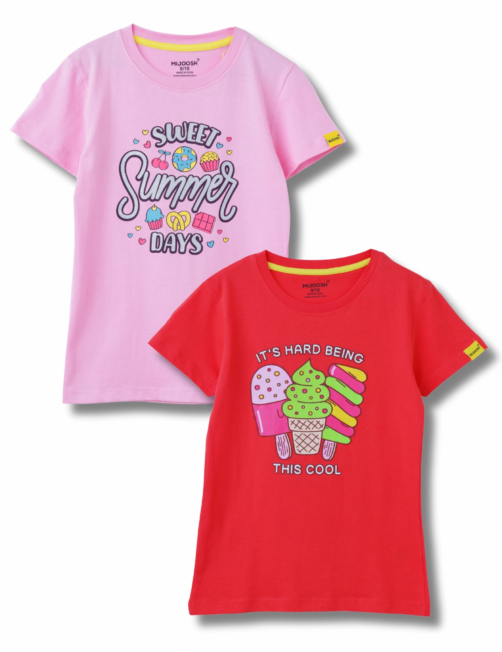 Girls T-Shirt Hibiscus Red / Bonbon Pink, Soft Cotton, Ages 7-14 (2pcs pack)-12657641