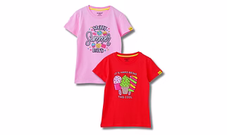 Girls T-Shirt Hibiscus Red / Bonbon Pink, Soft Cotton, Ages 7-14 (2pcs pack)