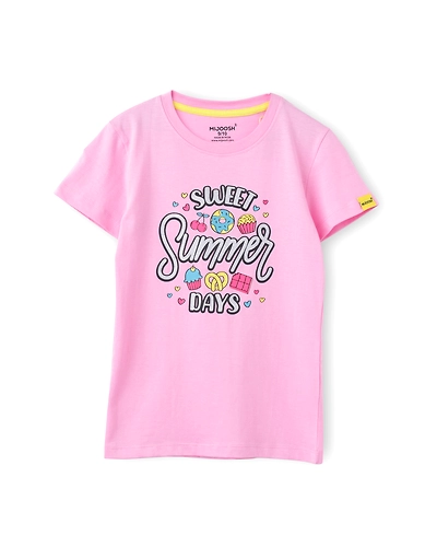 Girls T-Shirt Hibiscus Red / Bonbon Pink, Soft Cotton, Ages 7-14 (2pcs pack)-7/8-1