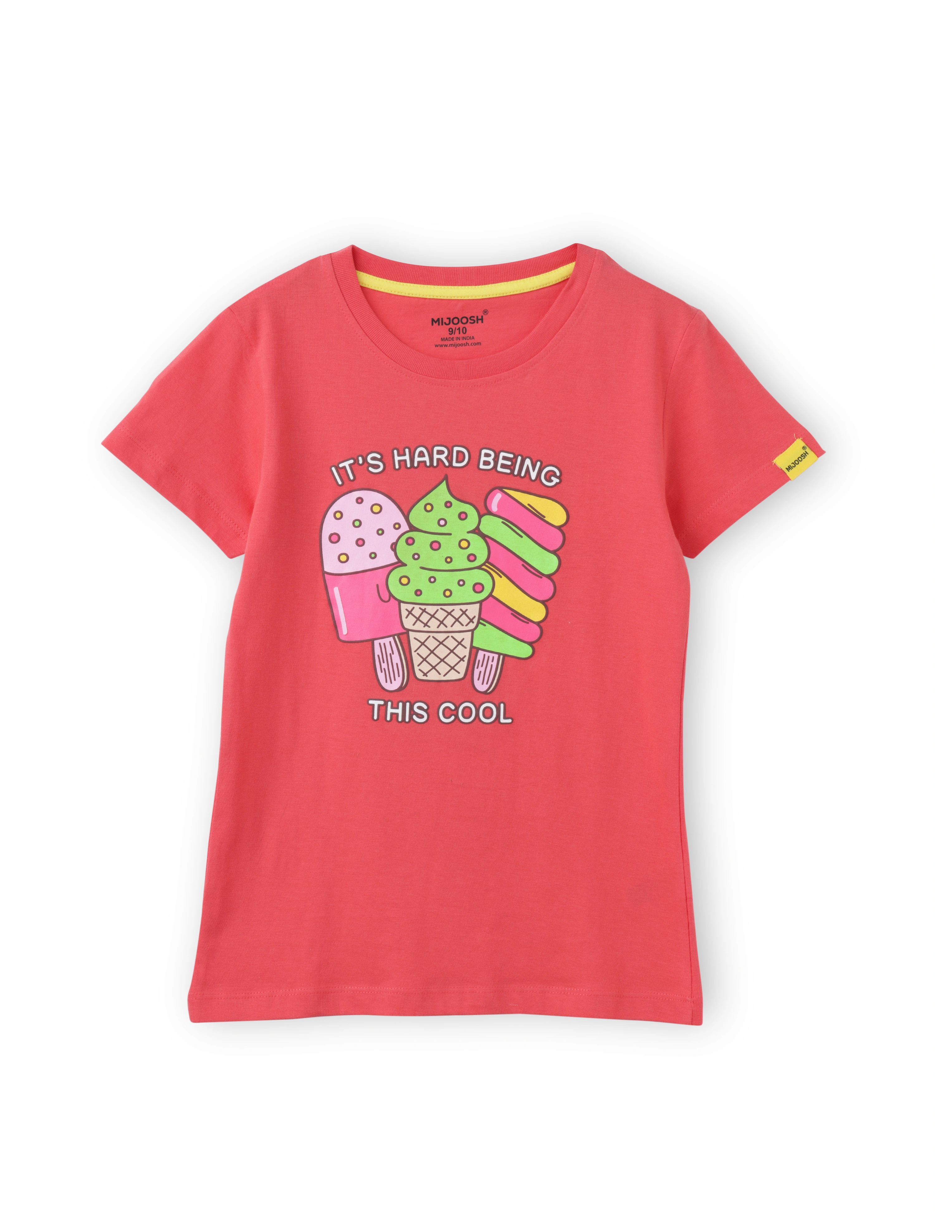 Girls T-Shirt Hibiscus Red / Bonbon Pink, Soft Cotton, Ages 7-14 (2pcs pack)-7/8-2