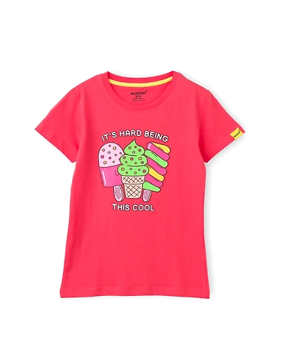 Girls T-Shirt Hibiscus Red / Bonbon Pink, Soft Cotton, Ages 7-14 (2pcs pack)-7/8-2