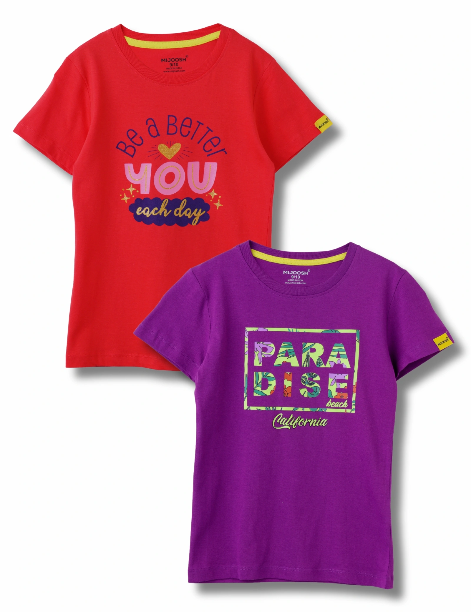 Girls T-Shirt Hibiscus Red / Sparking Grape Violet, Soft Cotton, Ages 7-14 (2pcs pack)-12657651