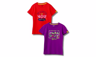Girls T-Shirt Hibiscus Red / Sparking Grape Violet, Soft Cotton, Ages 7-14 (2pcs pack)